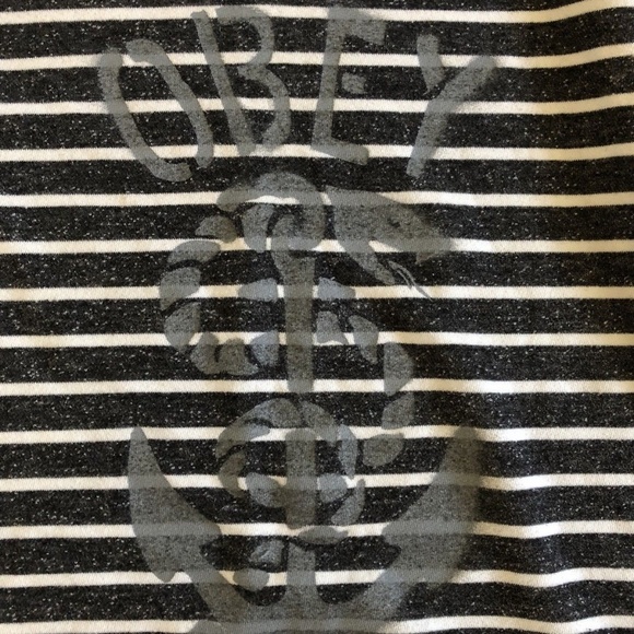 Obey Nautical Anchor Gray White Striped Sweatshirt - Picture 2 of 5